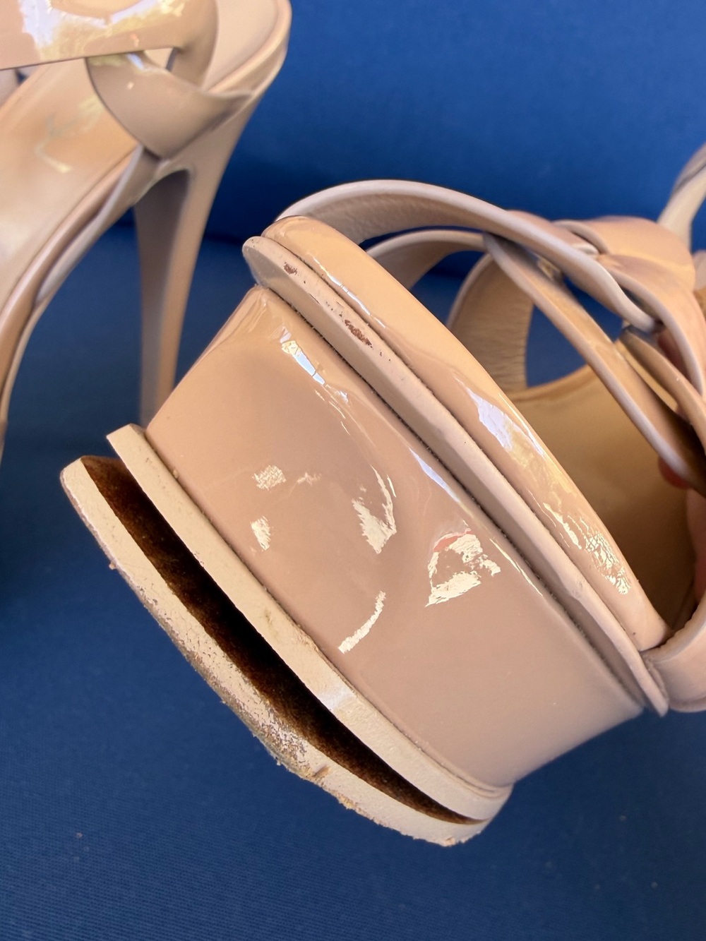 Saint Laurent Tribute 105 Nude Patent Leather Platform Sandal Heels YSL Size 41 - Picture 4 of 16